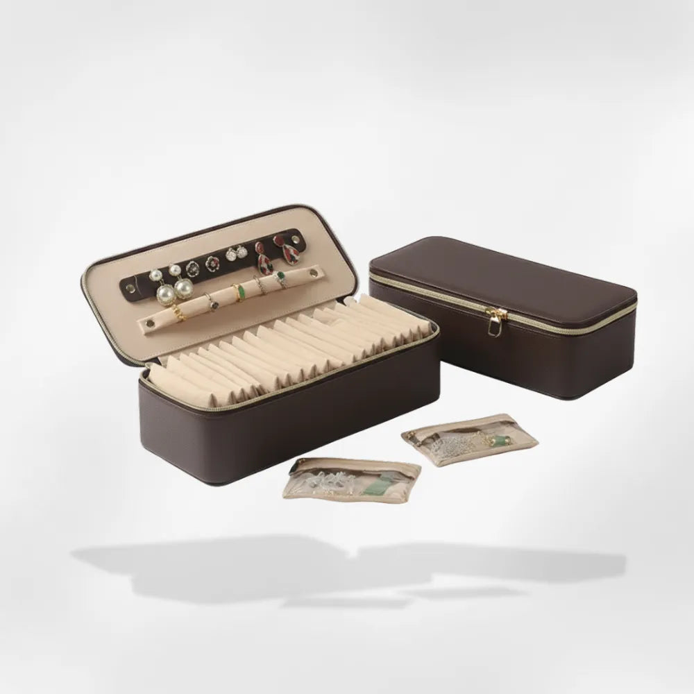 Mallette Bijoux Cuir Voyage 20 Pochettes Portable