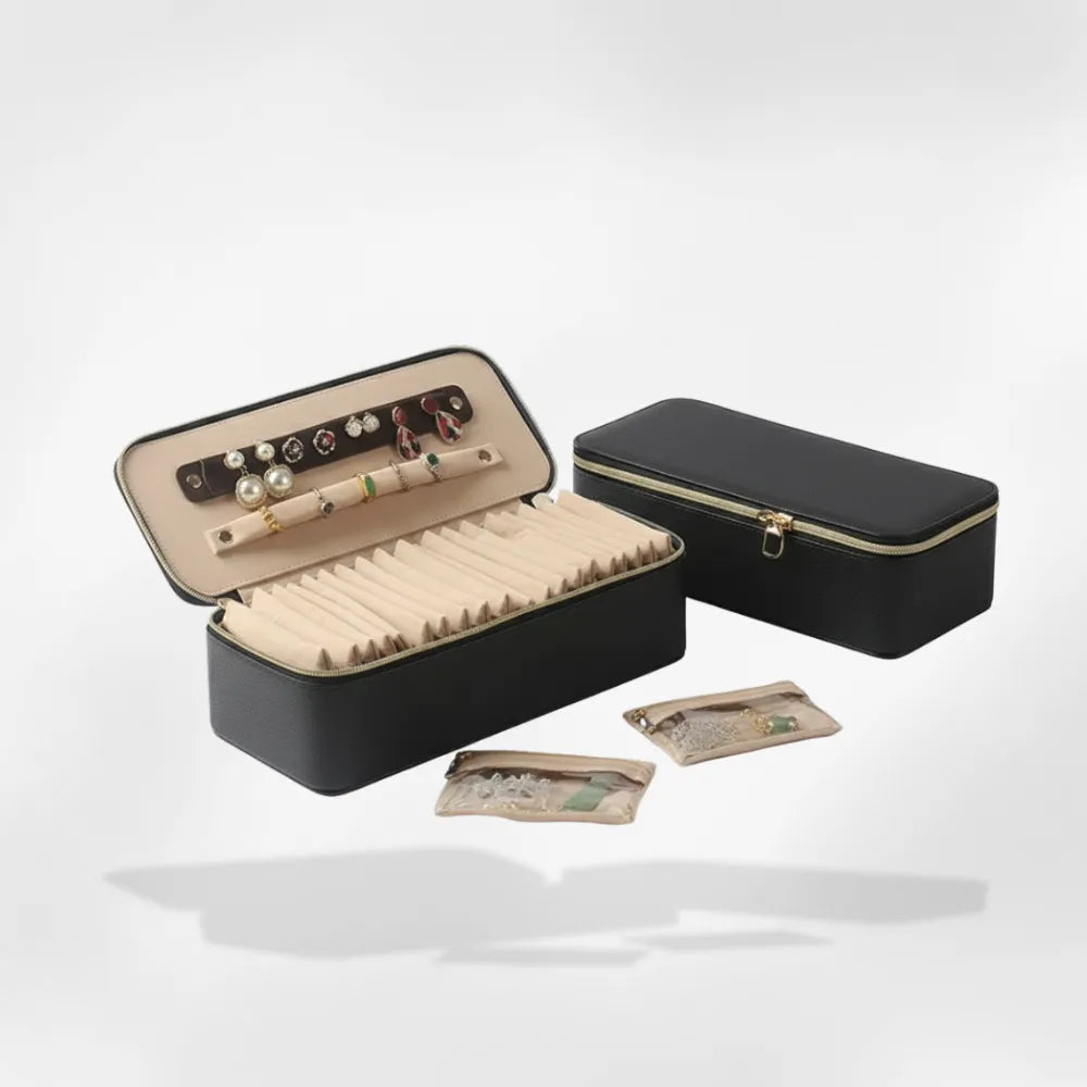 Mallette Bijoux Cuir Voyage 20 Pochettes Portable