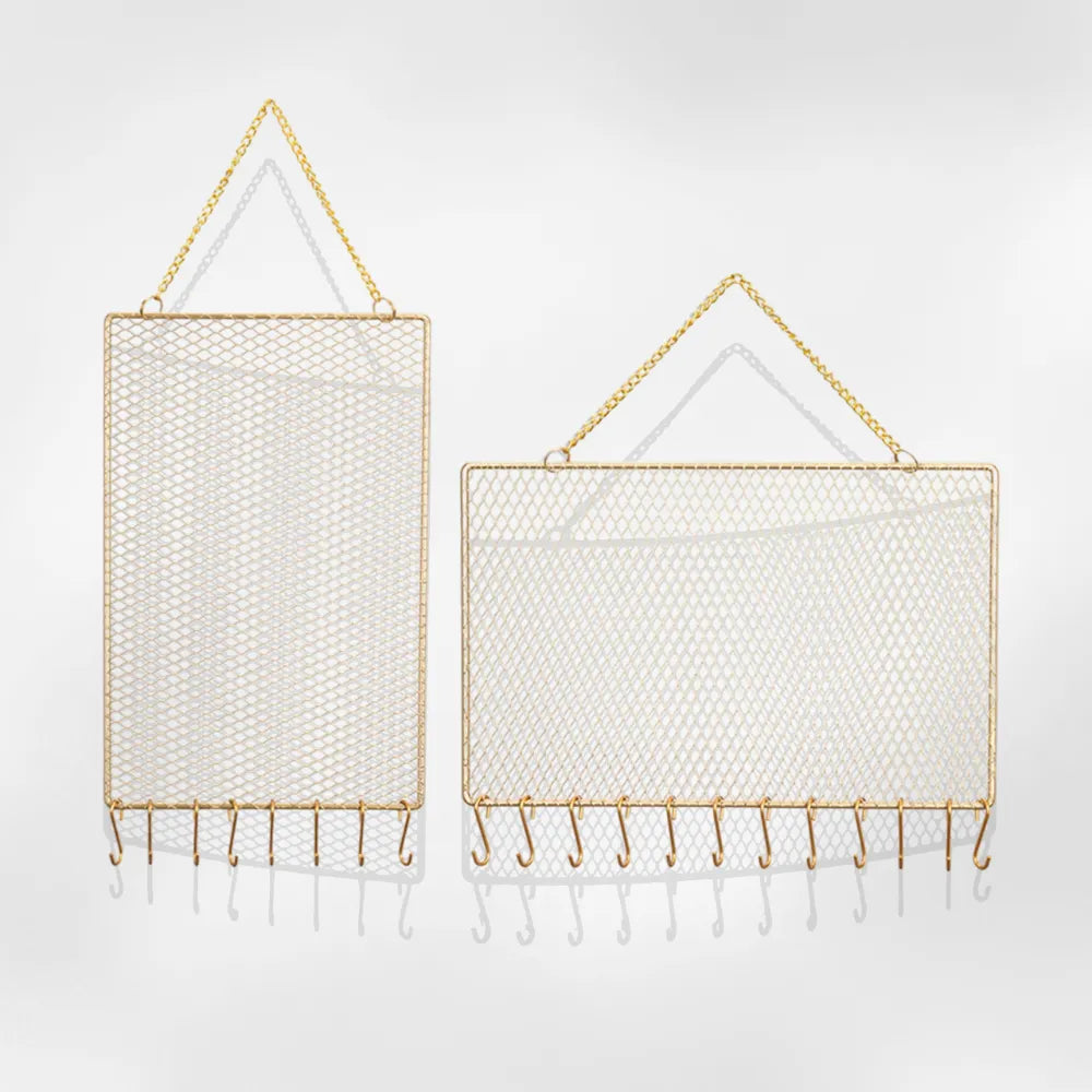 Porte Bijoux Mural Métal Doré Grille Boucles