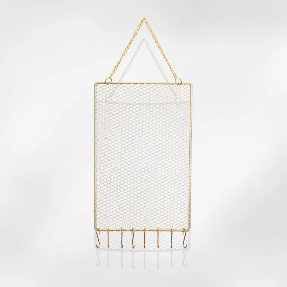 Porte Bijoux Mural Métal Doré Grille Boucles
