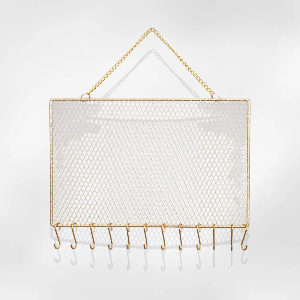 Porte Bijoux Mural Métal Doré Grille Boucles