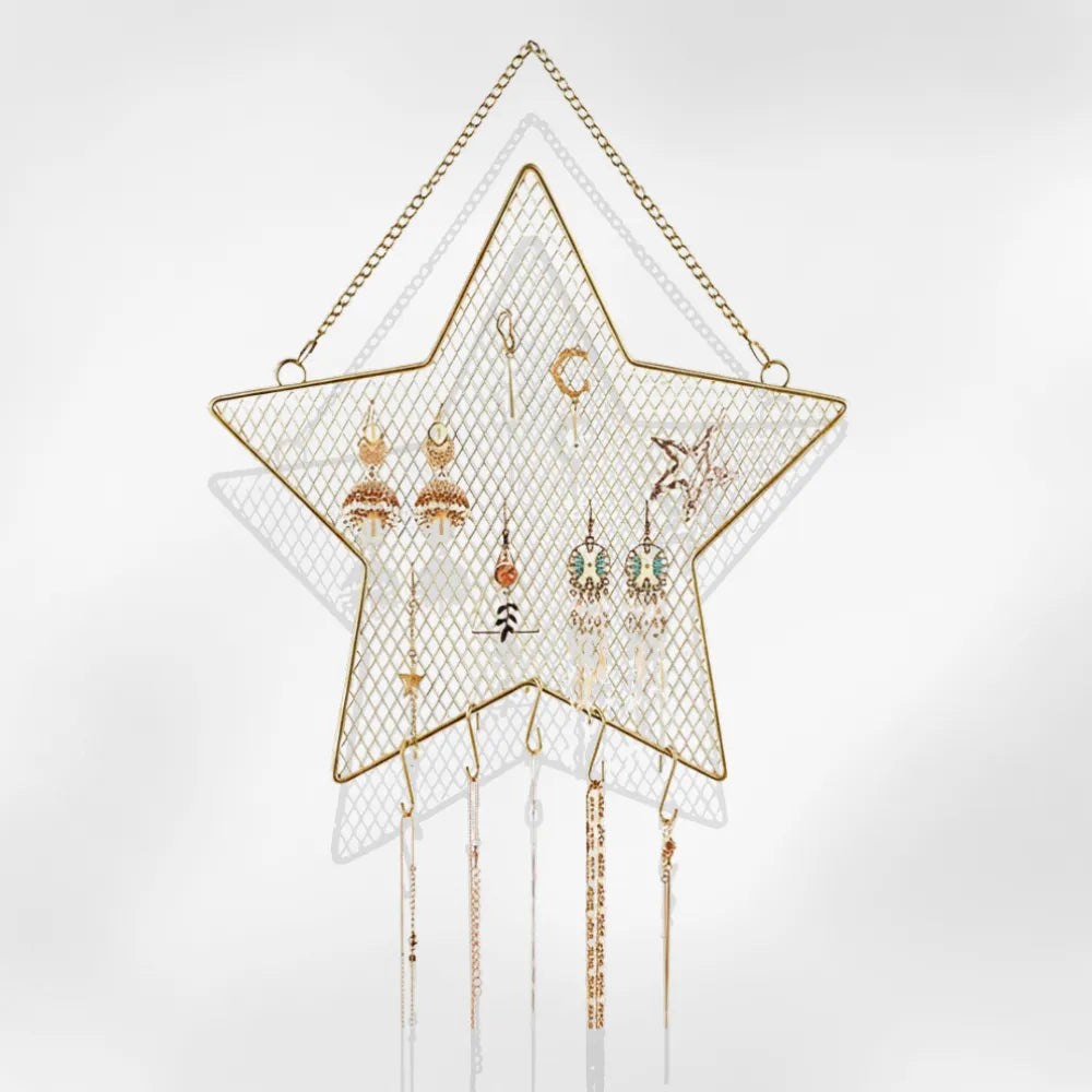 Porte Bijoux Mural Métal Doré Lune Étoile