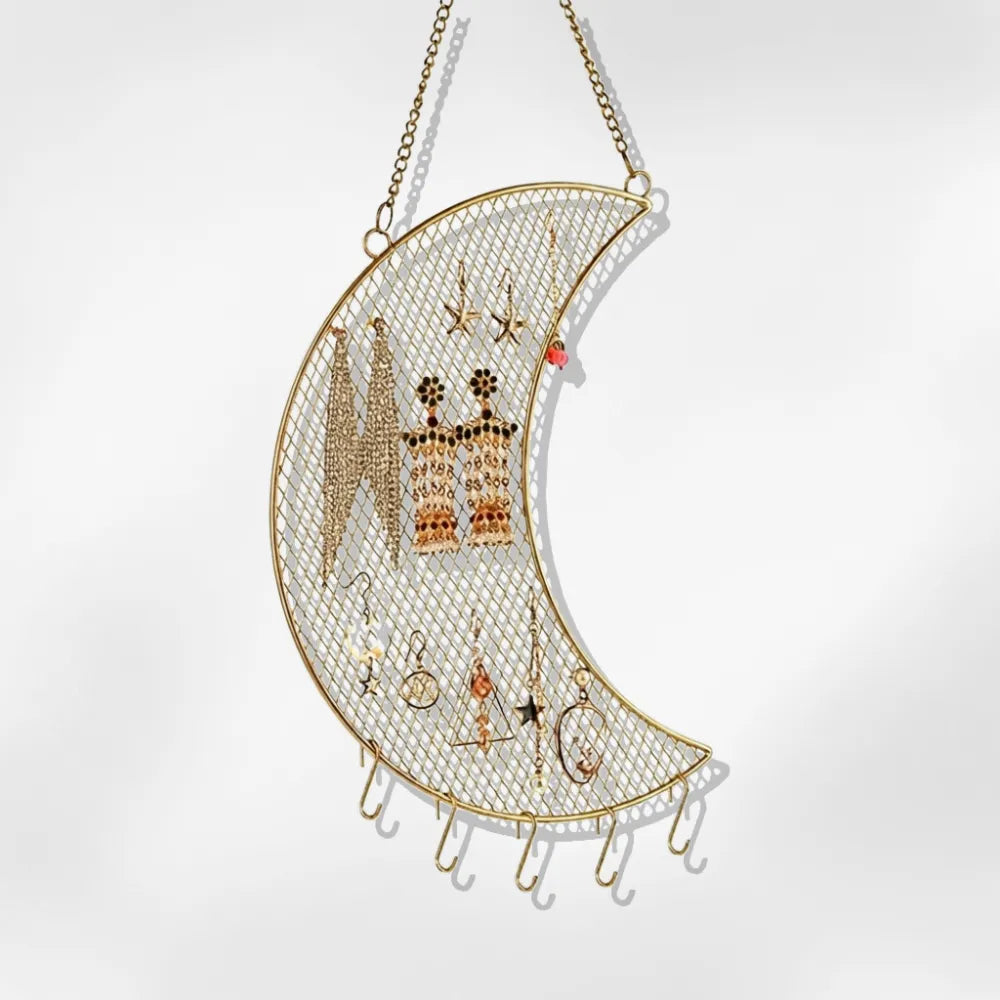 Porte Bijoux Mural Métal Doré Lune Étoile