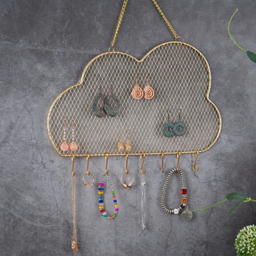 Porte Bijoux Mural Métal Doré Nuage Femme