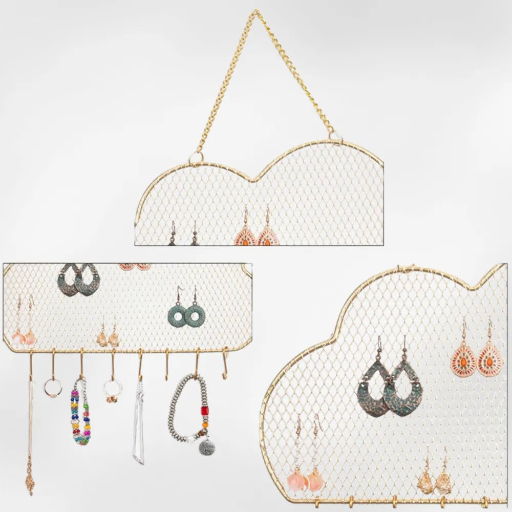 Porte Bijoux Mural Métal Doré Nuage Femme