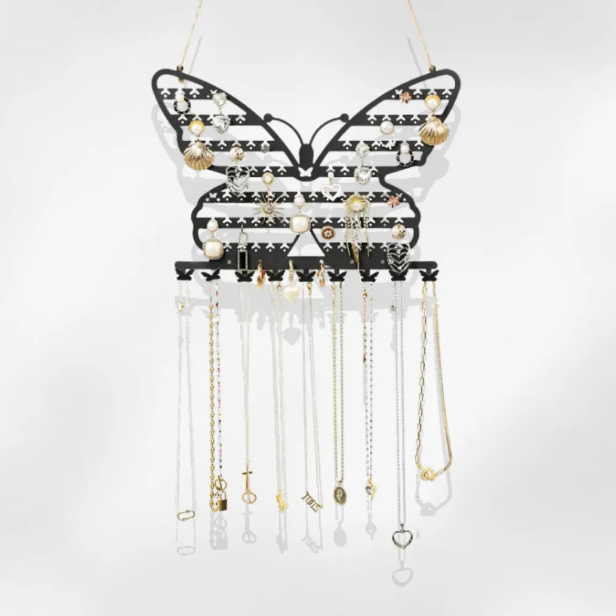 Porte Bijoux Mural Papillon Métal Noir, Blanc ou Doré