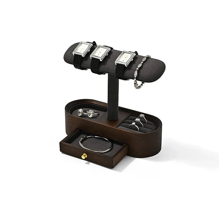 Présentoir Montre Bois Massif Simple Double Tiroir