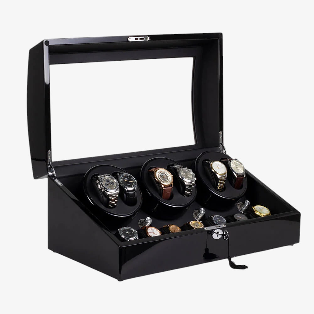 Remontoir 6 Montres Bois Cuir Noir Luxe