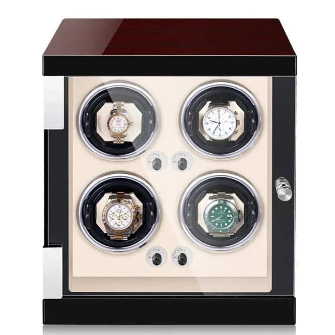 Coffre Fort Montre Bois Crème 4 Remontoirs Mabuchi