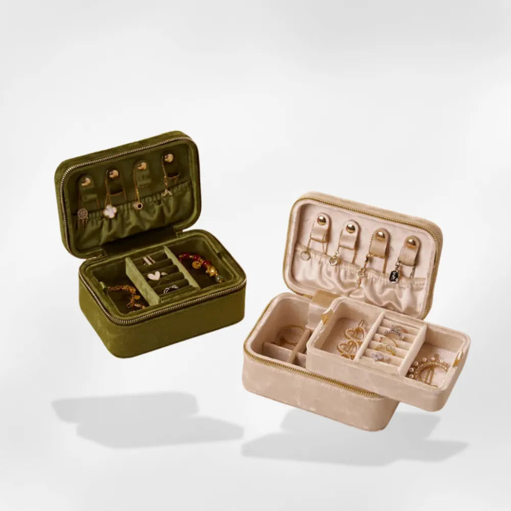 Boîte Bijoux Voyage Compact Velours Beige