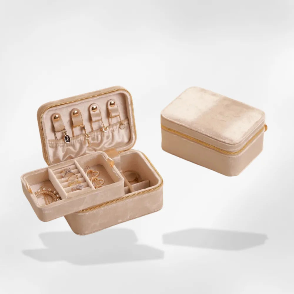 Boîte Bijoux Voyage Compact Velours Beige