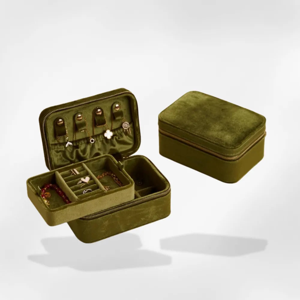 Boîte Bijoux Voyage Compact Velours Beige