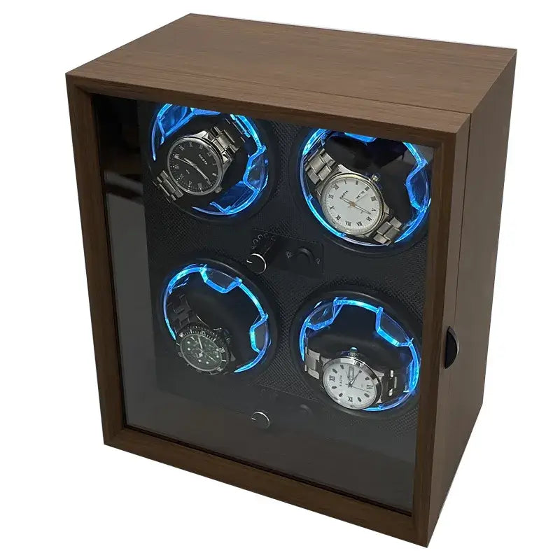 Remontoir Montre Automatique 4 Places Bois Cuir Luxe