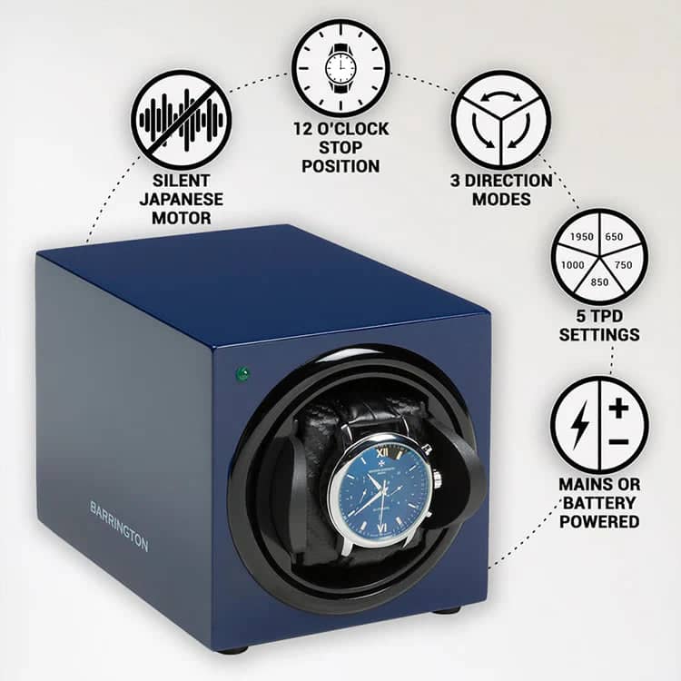 Remontoir Montre Bois Bleu Barrington Nuit