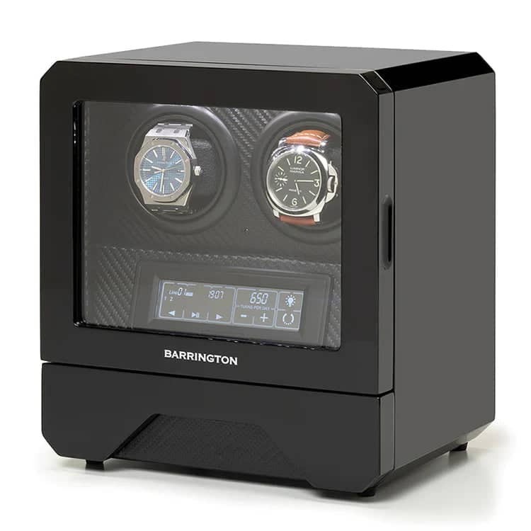 Remontoir Montre Cuir Moderne 2 Places Carbone Double