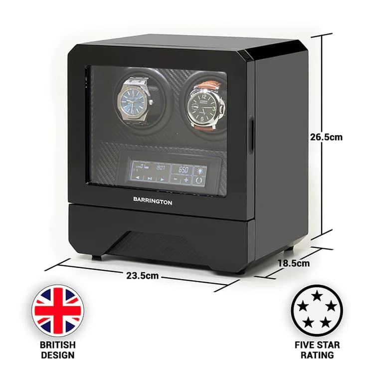 Remontoir Montre Cuir Moderne 2 Places Carbone Double