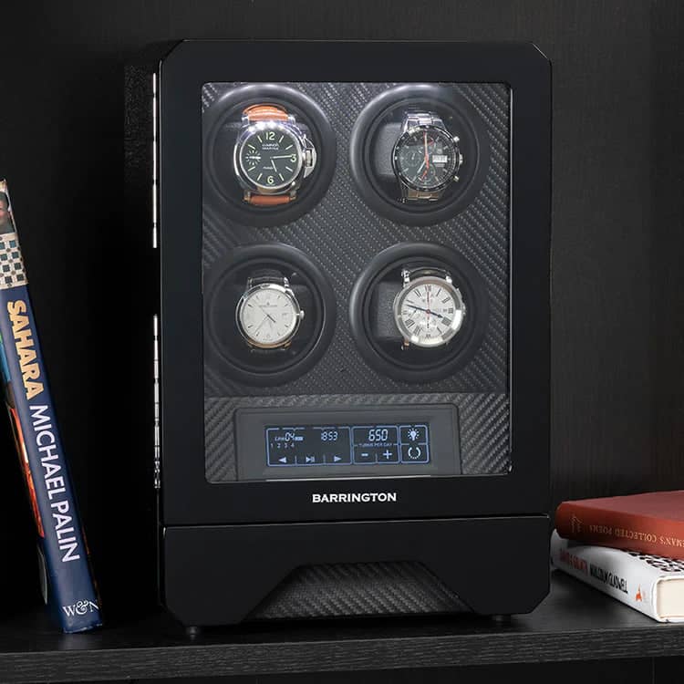 Remontoir Montre Cuir Moderne 4 Places Carbone