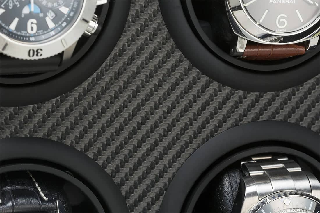 Remontoir Montre Cuir Moderne 4 Places Carbone