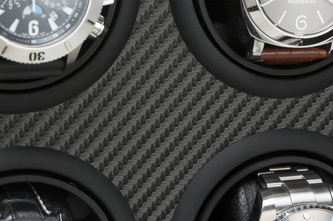 Remontoir Montre Cuir Moderne 6 Places Carbone
