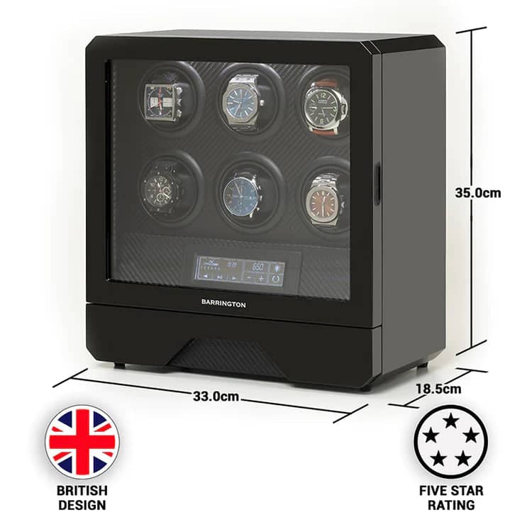 Remontoir Montre Cuir Moderne 6 Places Carbone