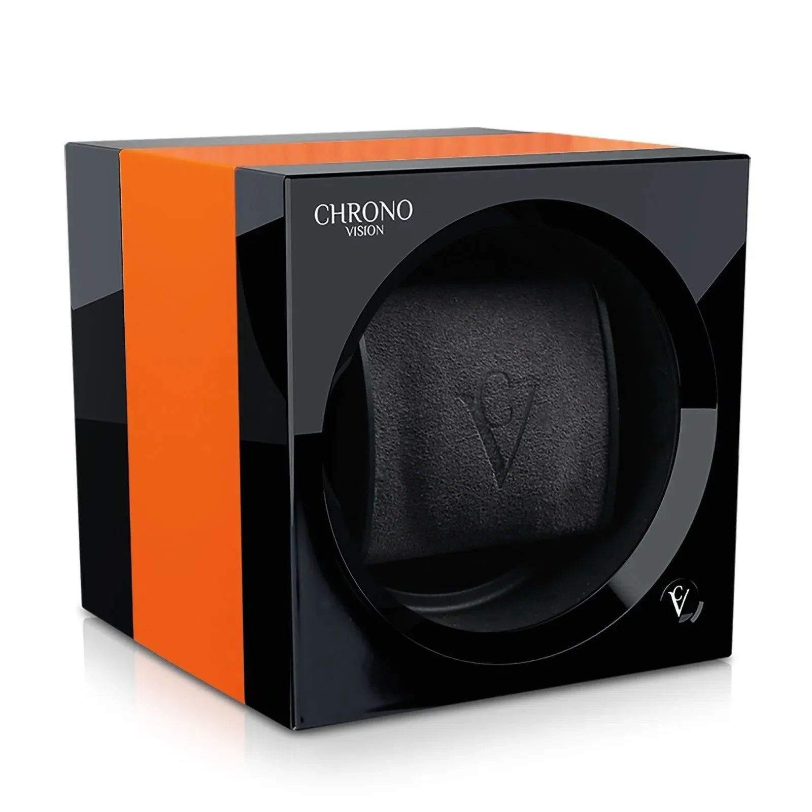 Remontoir Montre Metal Noir Brillant Orange Sportif