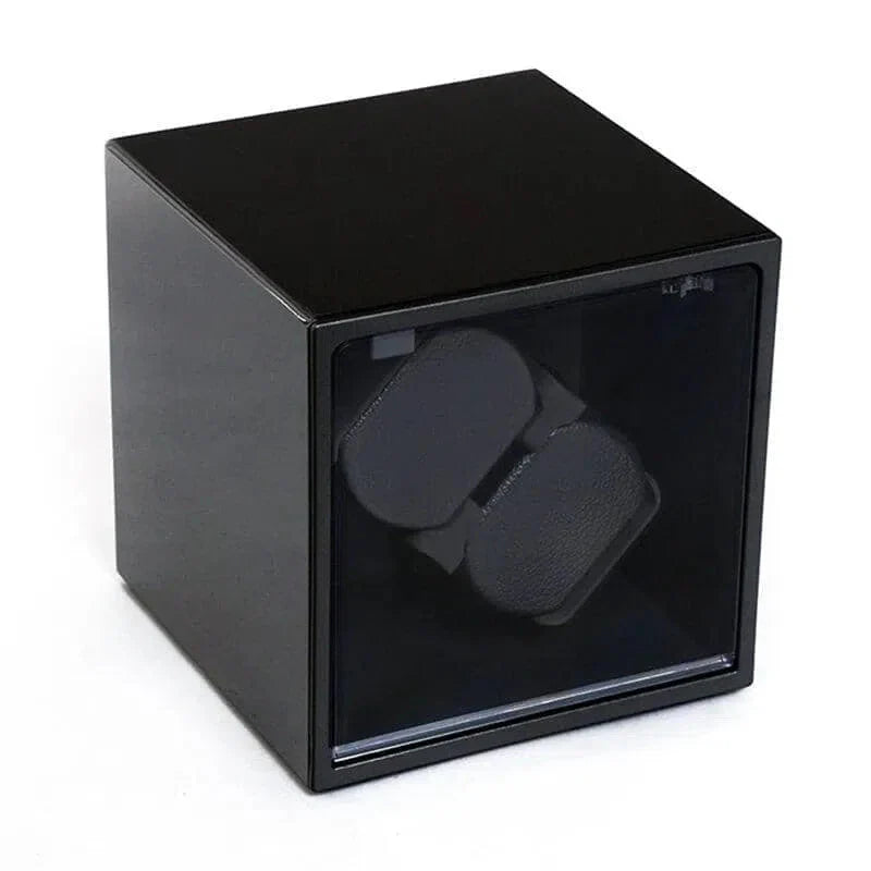Remontoir Montre Cube Bois Noyer Piano Noir