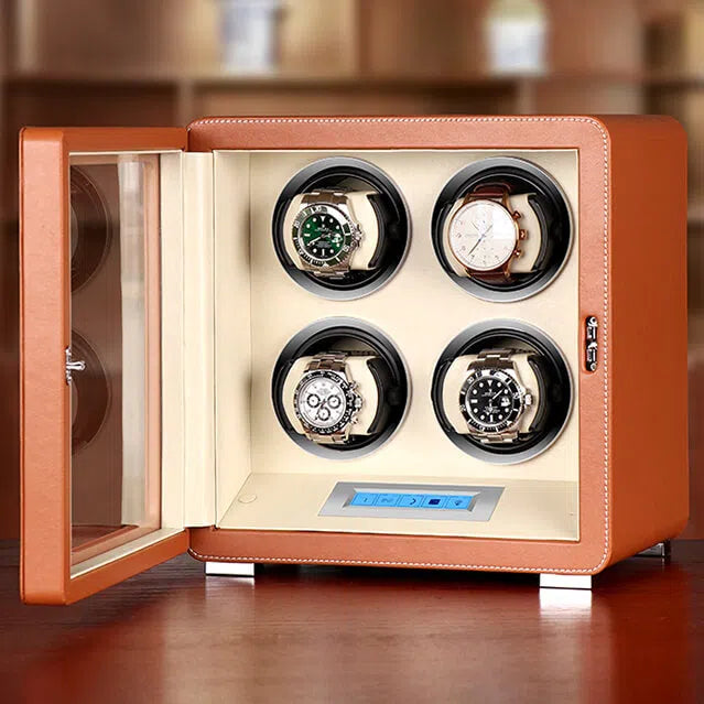 Remontoir Montre Cuir Velours Retro 4 Places