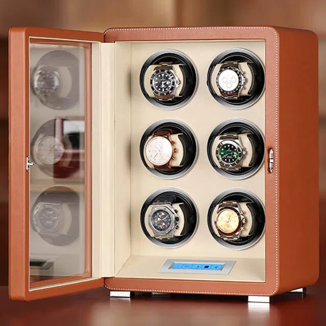 Remontoir Montre Cuir Velours Retro 6 Places