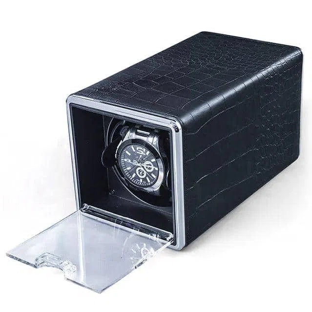 Remontoir Montre Cuir Tube Crocodile Noir Silencieux