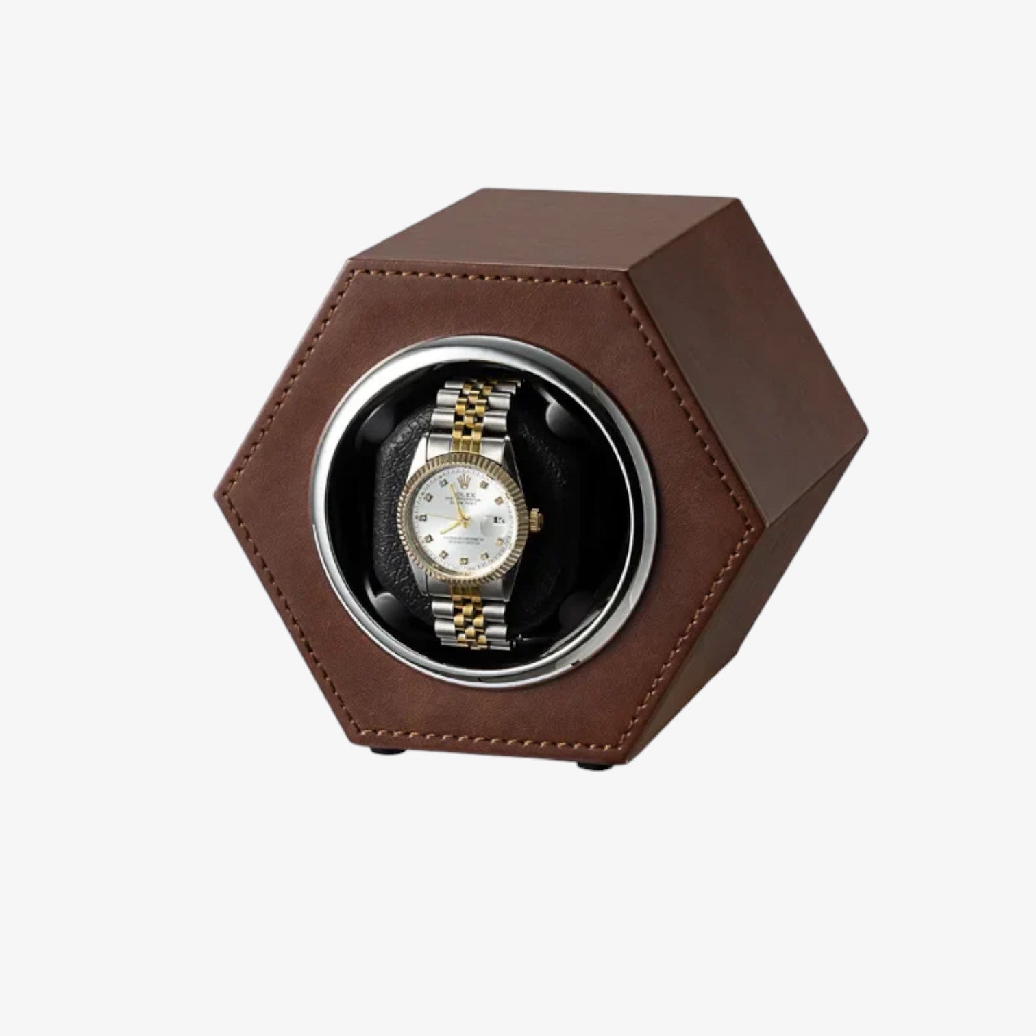 Mini Remontoir Montre Cuir Hexagonal Compact