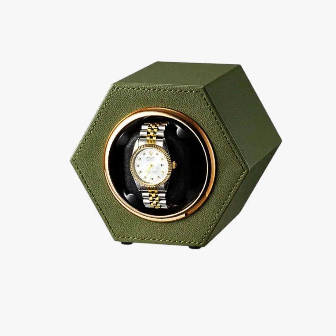 Remontoir hexagonal cuir PU – coloris vert olive