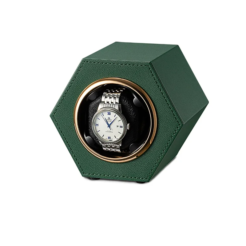 Remontoir Montre Cuir Vert Hexagonal Silencieux