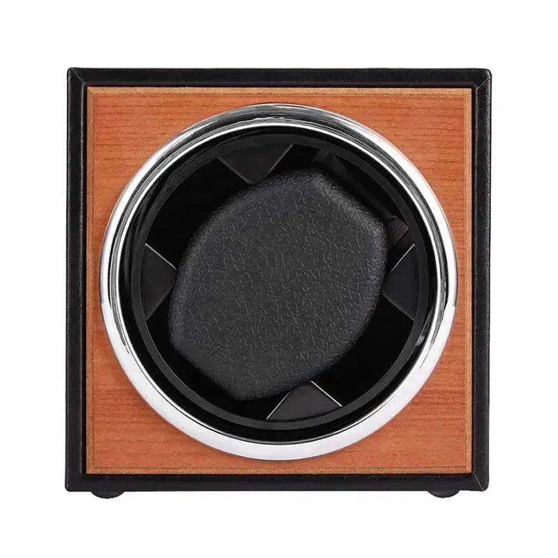 Remontoir Montre Cube Bois Cuir Noir Moderne