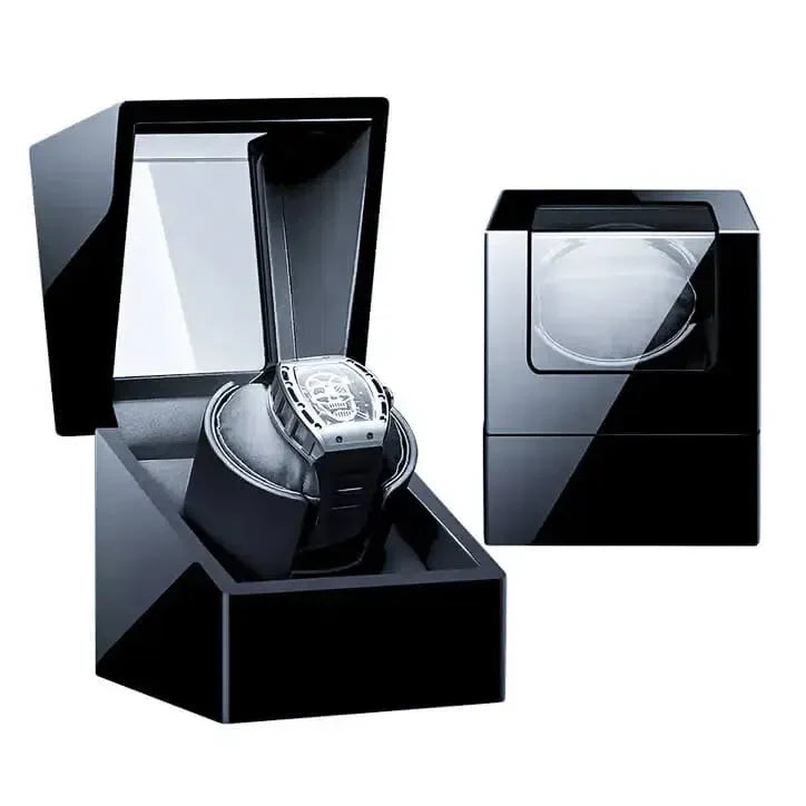 Remontoir Montre Cuir Laqué Noir Black Swan