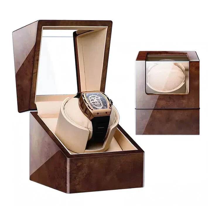 Remontoir Montre Bois Camphrier Cuir Marron
