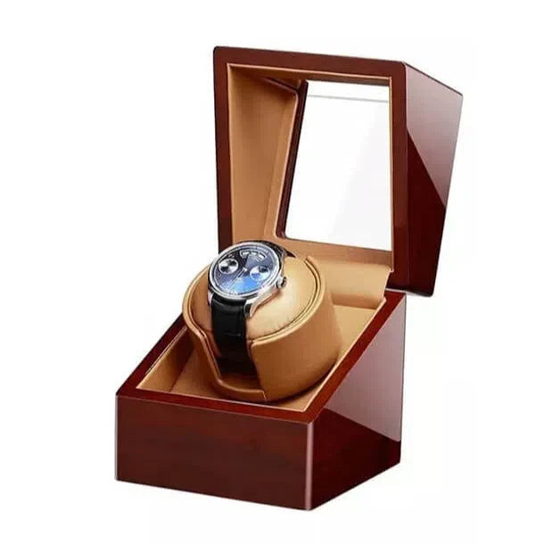 Remontoir Montre Bois Chêne Vernis Cuir Beige