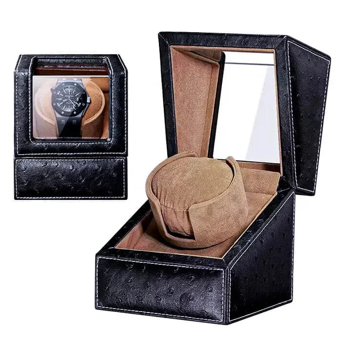 Remontoir Montre Cuir Autruche Noir Dracula