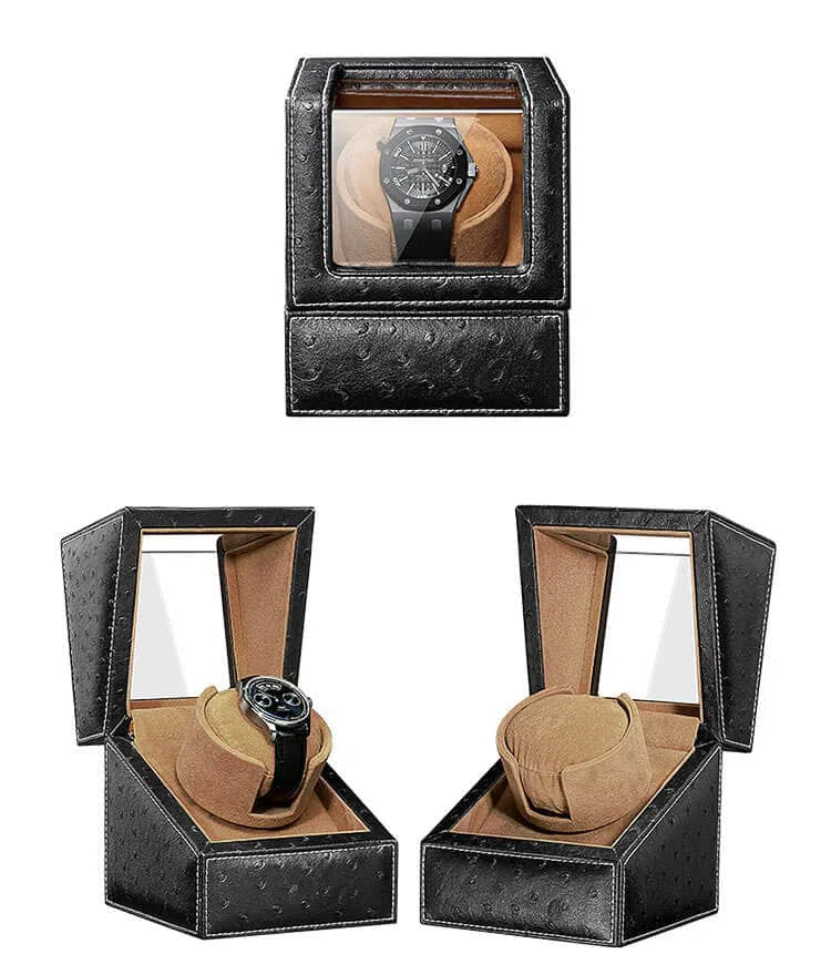 Remontoir Montre Cuir Autruche Noir Dracula