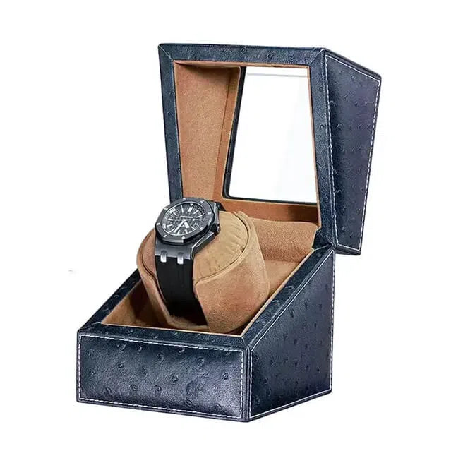Remontoir Montre Cuir Autruche Bleu Océan