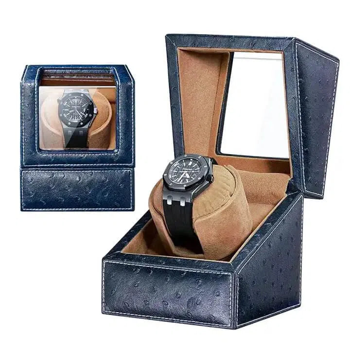 Remontoir Montre Cuir Autruche Bleu Océan