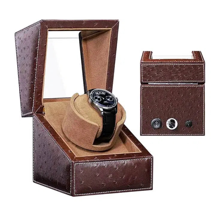 Remontoir Montre Cuir Autruche Café Old Time