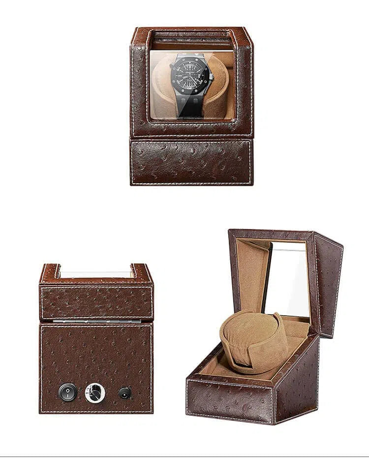 Remontoir Montre Cuir Autruche Café Old Time