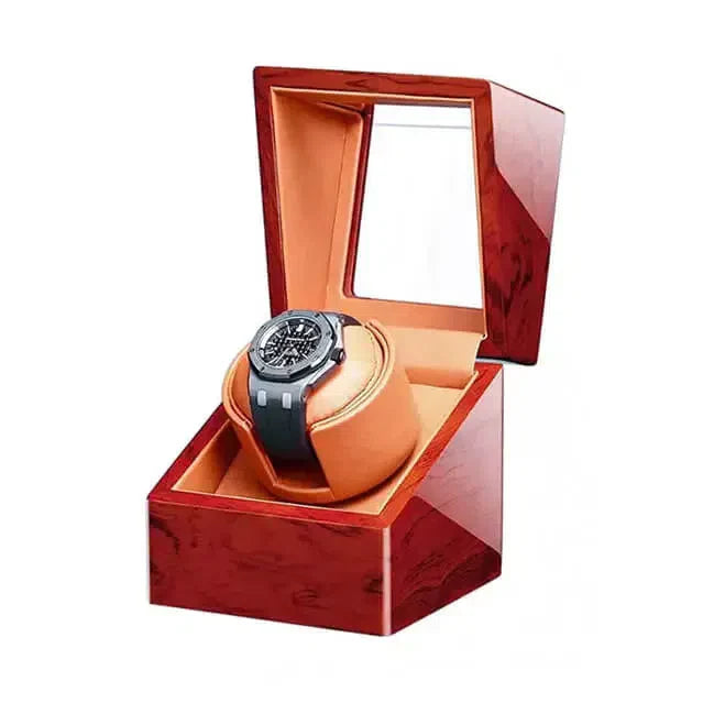 Remontoir Montre Bois Poirier Rouge Cuir Jaune