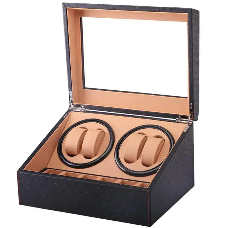 Coffre Fort Montre Cuir Noir 4 Remontoirs Automatiques