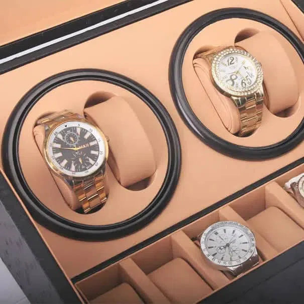 Coffre Fort Montre Cuir Noir 4 Remontoirs Automatiques