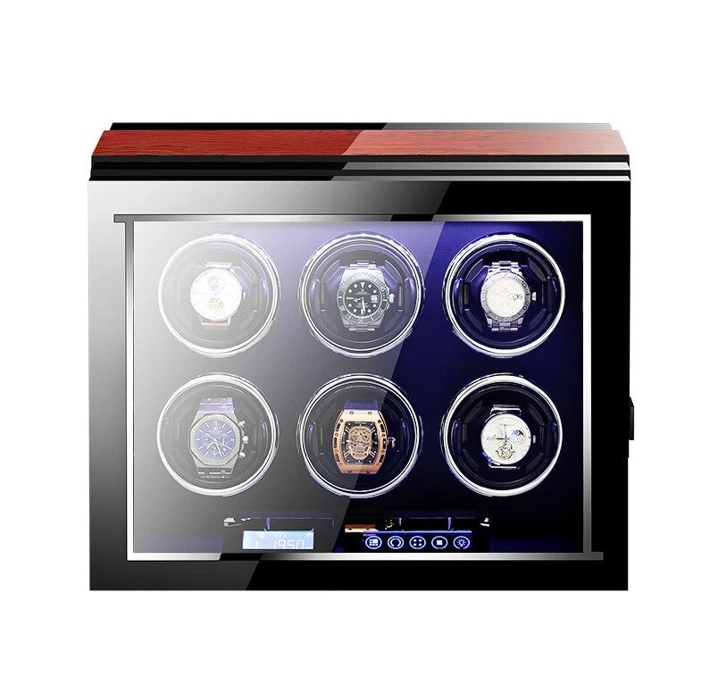 Remontoir Montre Automatique Bois Laqué 6 Slots Écran Tactile LED