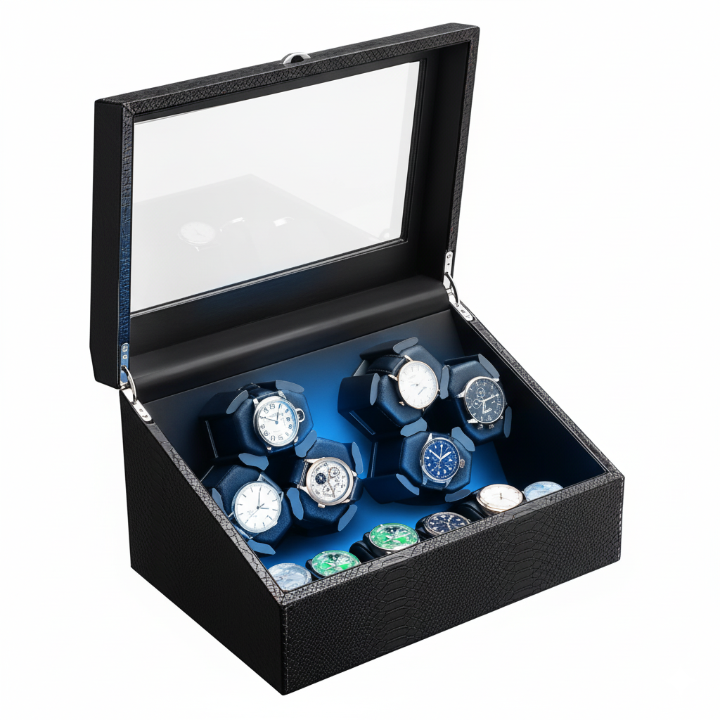 Remontoir Montre Similicuir LED Bleue Silencieux