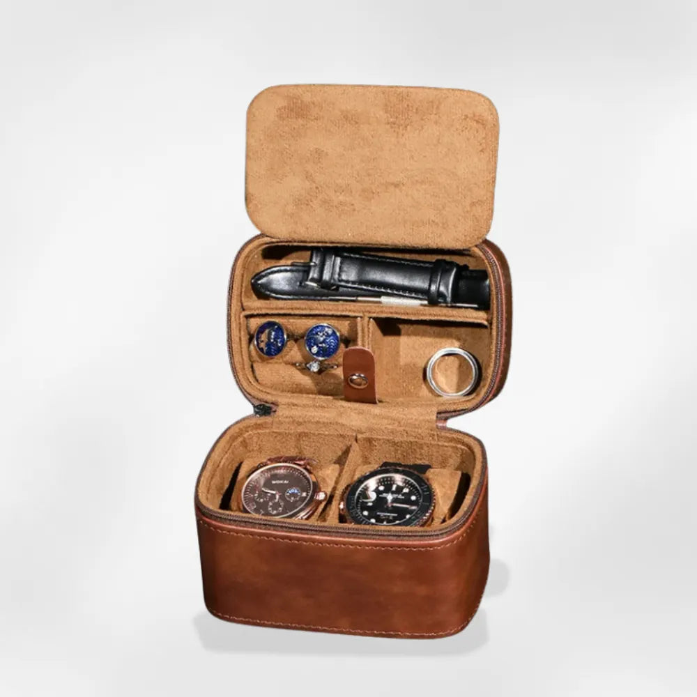 Boîte à Bijoux Cuir Homme Voyage Compact
