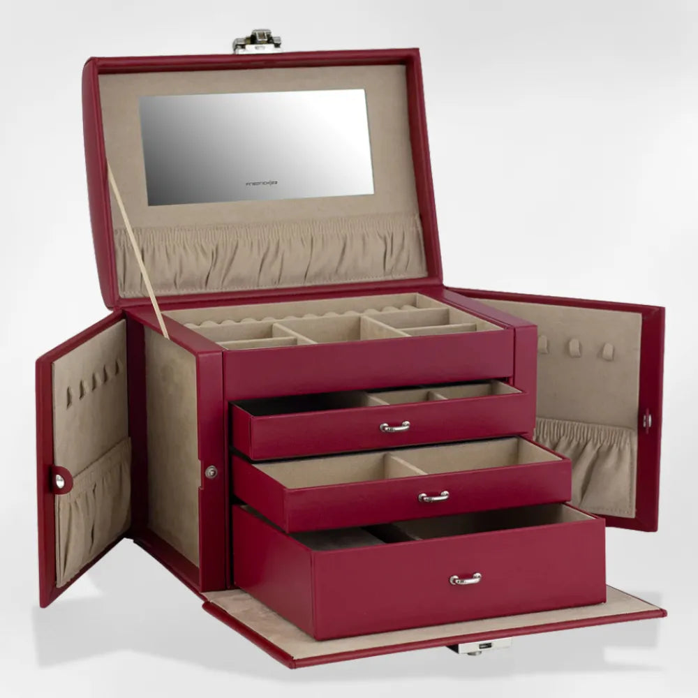 Boîte à Bijoux Cuir Tiroir Miroir Sécurisée