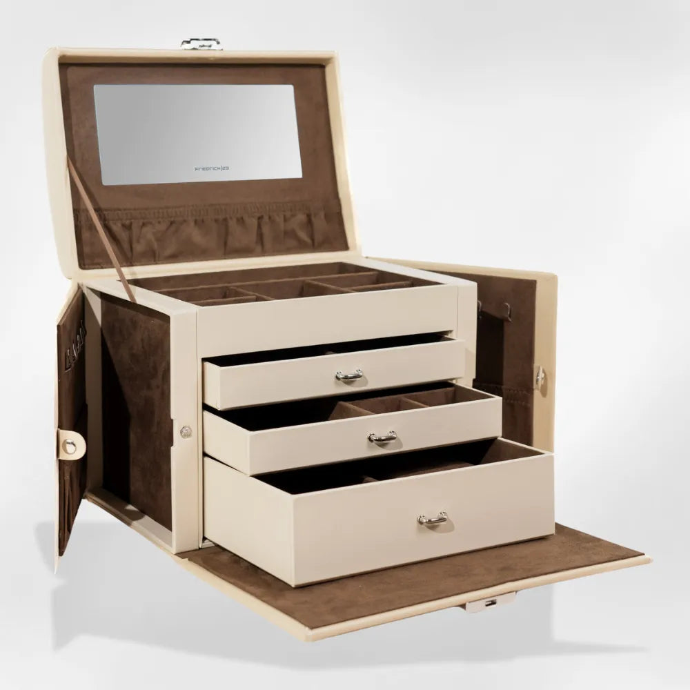 Boîte à Bijoux Cuir Tiroir Miroir Sécurisée